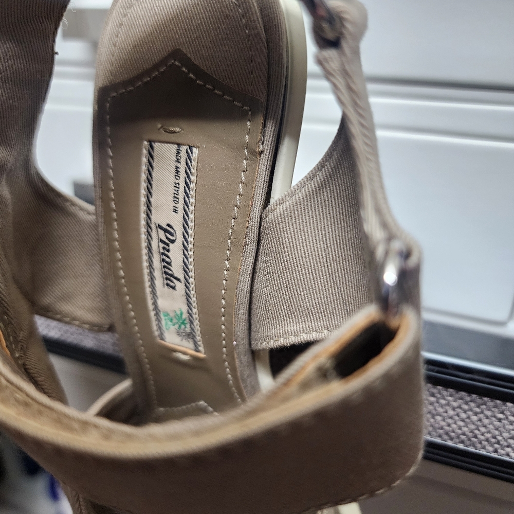 Prada Gabardine Asymmetric Sandals with rubber cone heel - size 36 - worn once! - Picture 10 of 12
